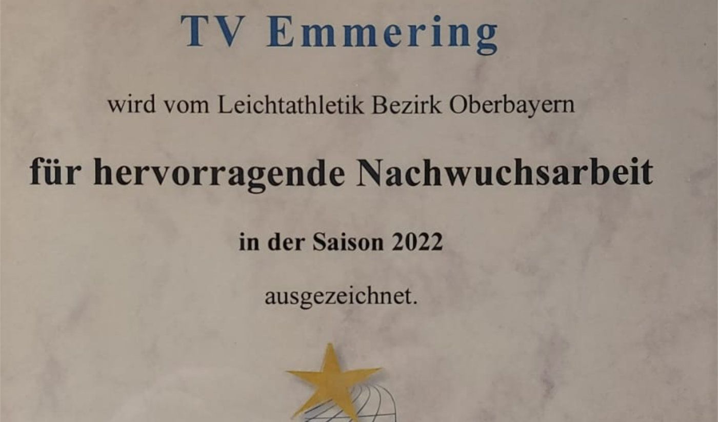 Bayernstar für hervorragende Nachwuchsarbeit für TV Emmering Leichtathletik